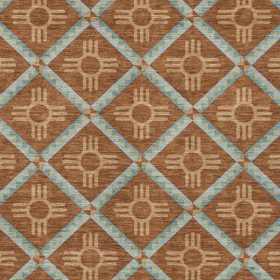 Orange And Blue Geometric Washable Indoor Outdoor Area Rug Photo 4