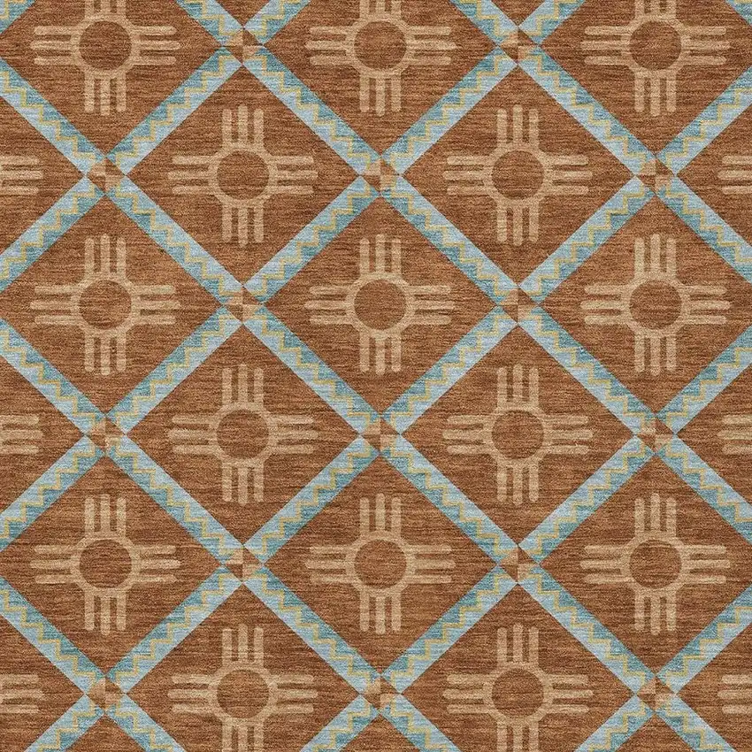 Orange And Blue Geometric Washable Indoor Outdoor Area Rug Photo 4