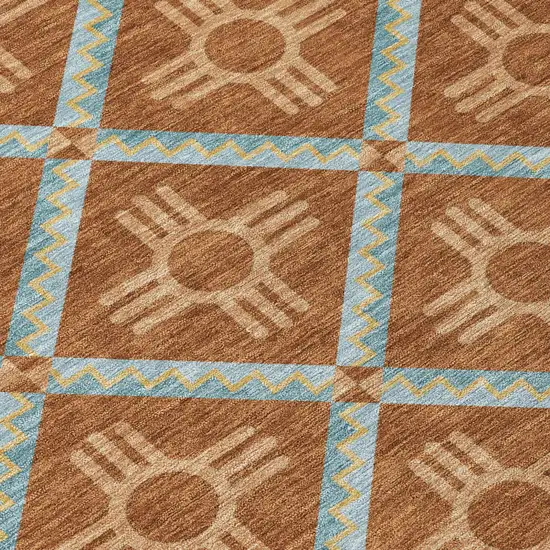 Orange And Blue Geometric Washable Indoor Outdoor Area Rug Photo 7