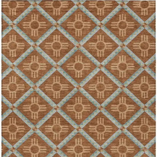 Orange And Blue Geometric Washable Indoor Outdoor Area Rug Photo 3