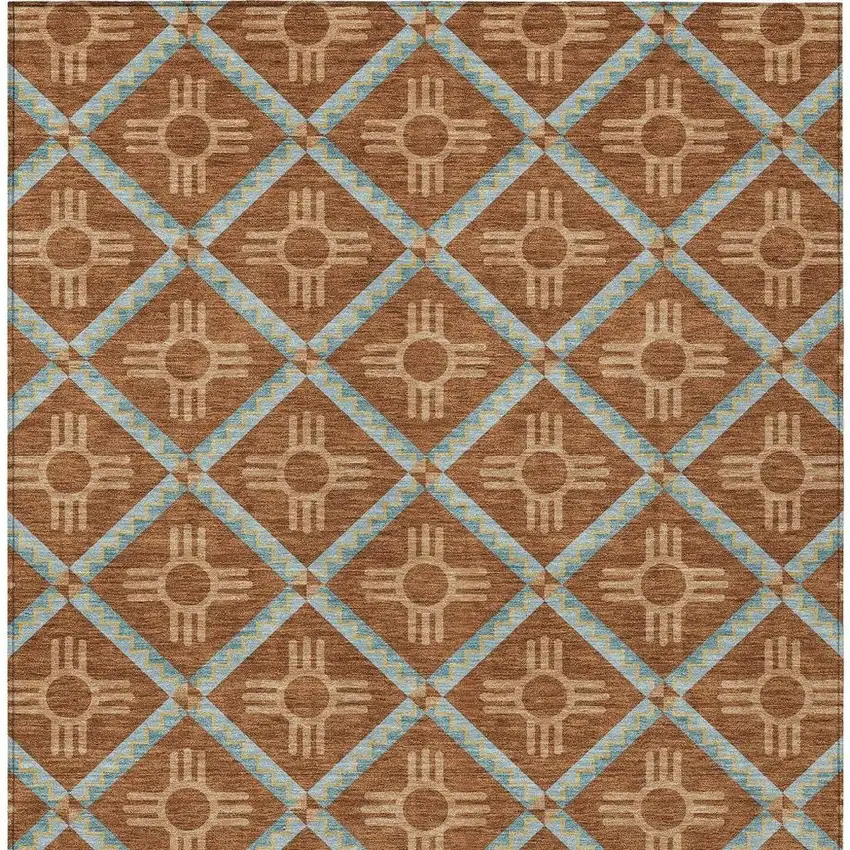 Orange And Blue Geometric Washable Indoor Outdoor Area Rug Photo 3