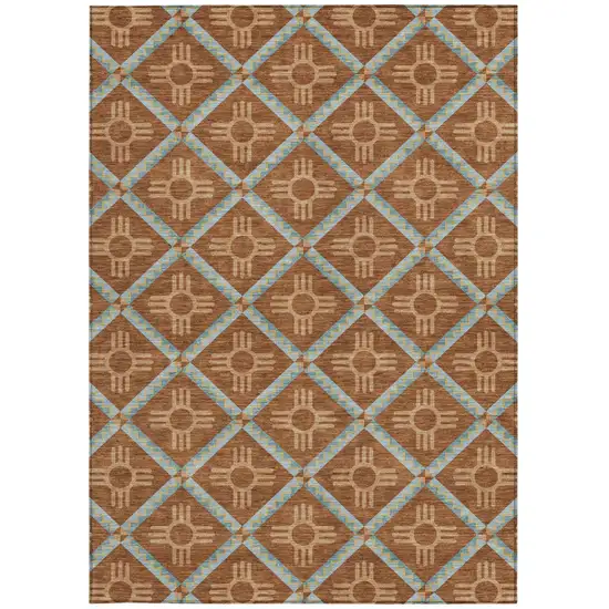 Orange And Blue Geometric Washable Indoor Outdoor Area Rug Photo 4
