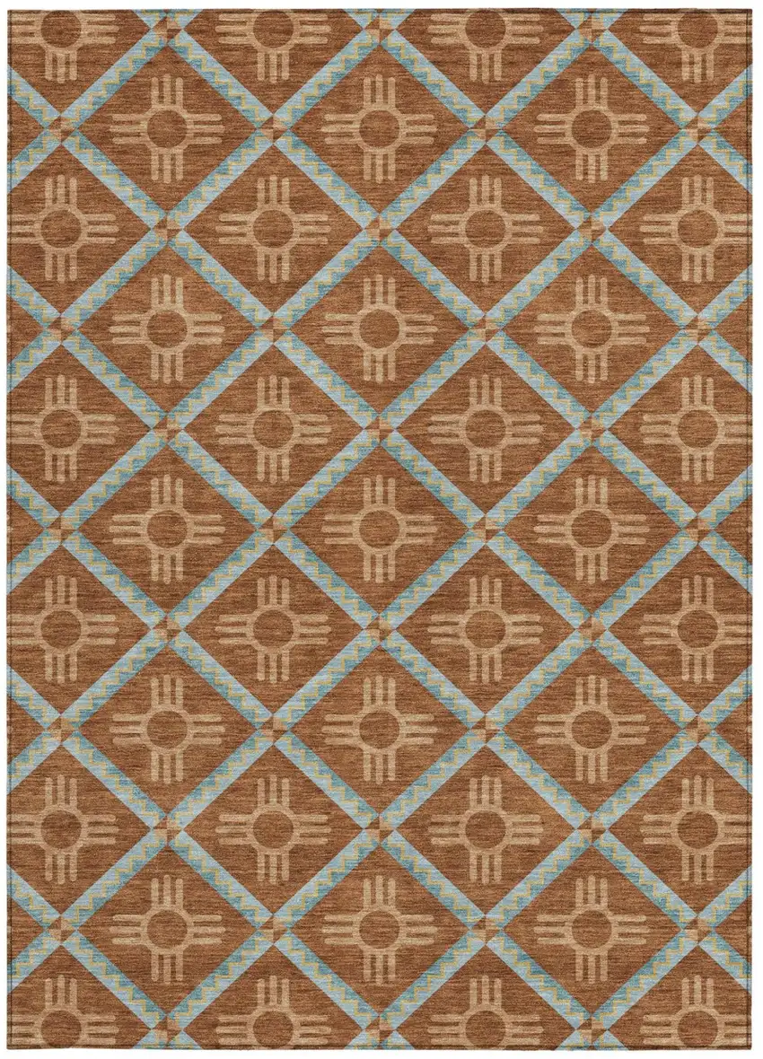 Orange And Blue Geometric Washable Indoor Outdoor Area Rug Photo 4