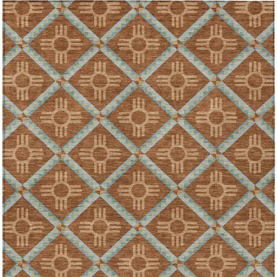 Orange And Blue Geometric Washable Indoor Outdoor Area Rug Photo 6