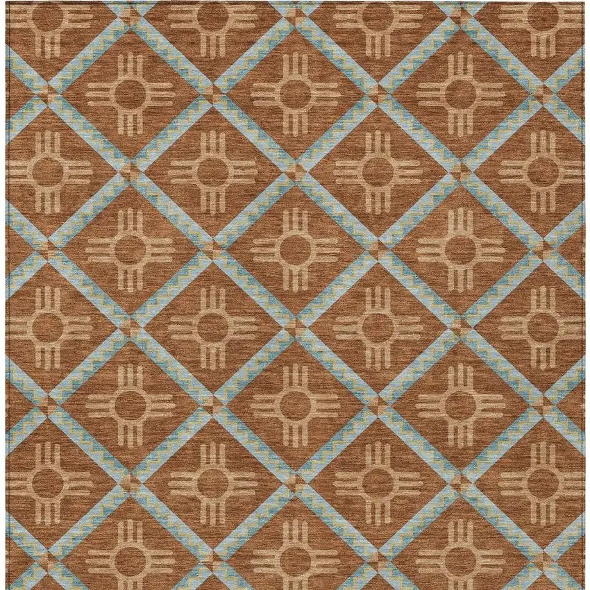 Orange And Blue Geometric Washable Indoor Outdoor Area Rug Photo 6