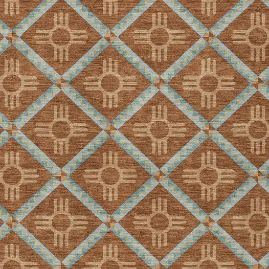 Orange And Blue Geometric Washable Indoor Outdoor Area Rug Photo 5
