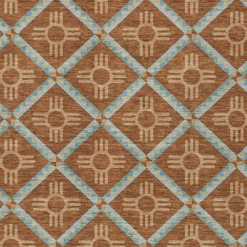 Orange And Blue Geometric Washable Indoor Outdoor Area Rug Photo 5