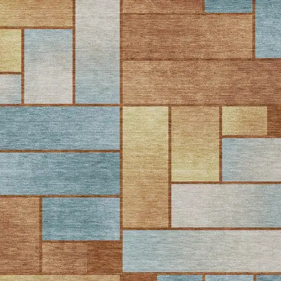 Orange And Blue Geometric Washable Indoor Outdoor Area Rug Photo 3