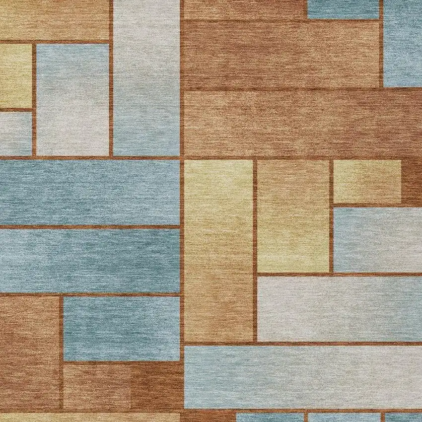 Orange And Blue Geometric Washable Indoor Outdoor Area Rug Photo 3