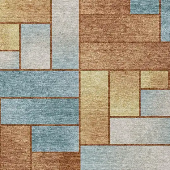 Orange And Blue Geometric Washable Indoor Outdoor Area Rug Photo 3