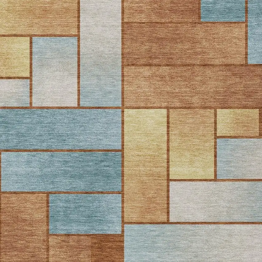 Orange And Blue Geometric Washable Indoor Outdoor Area Rug Photo 3