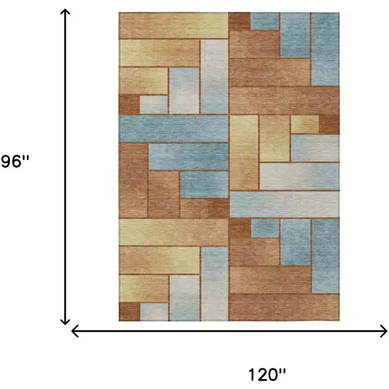 Orange And Blue Geometric Washable Indoor Outdoor Area Rug Photo 7