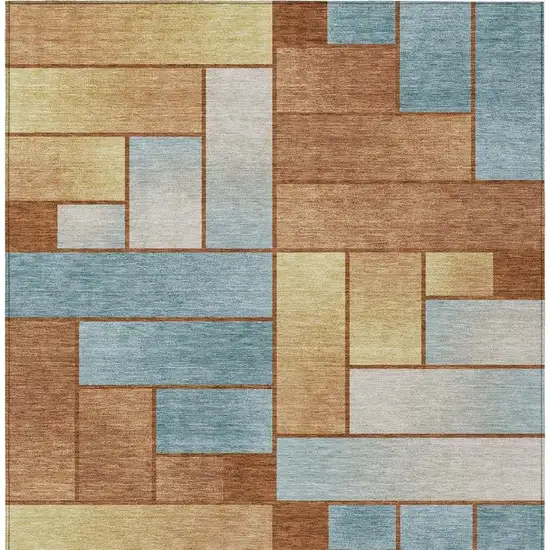 Orange And Blue Geometric Washable Indoor Outdoor Area Rug Photo 3