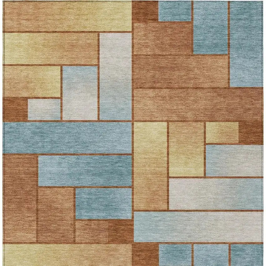 Orange And Blue Geometric Washable Indoor Outdoor Area Rug Photo 3