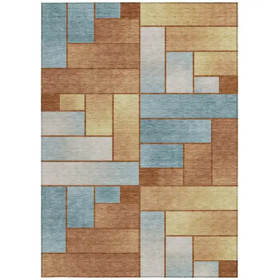 Orange And Blue Geometric Washable Indoor Outdoor Area Rug Photo 4
