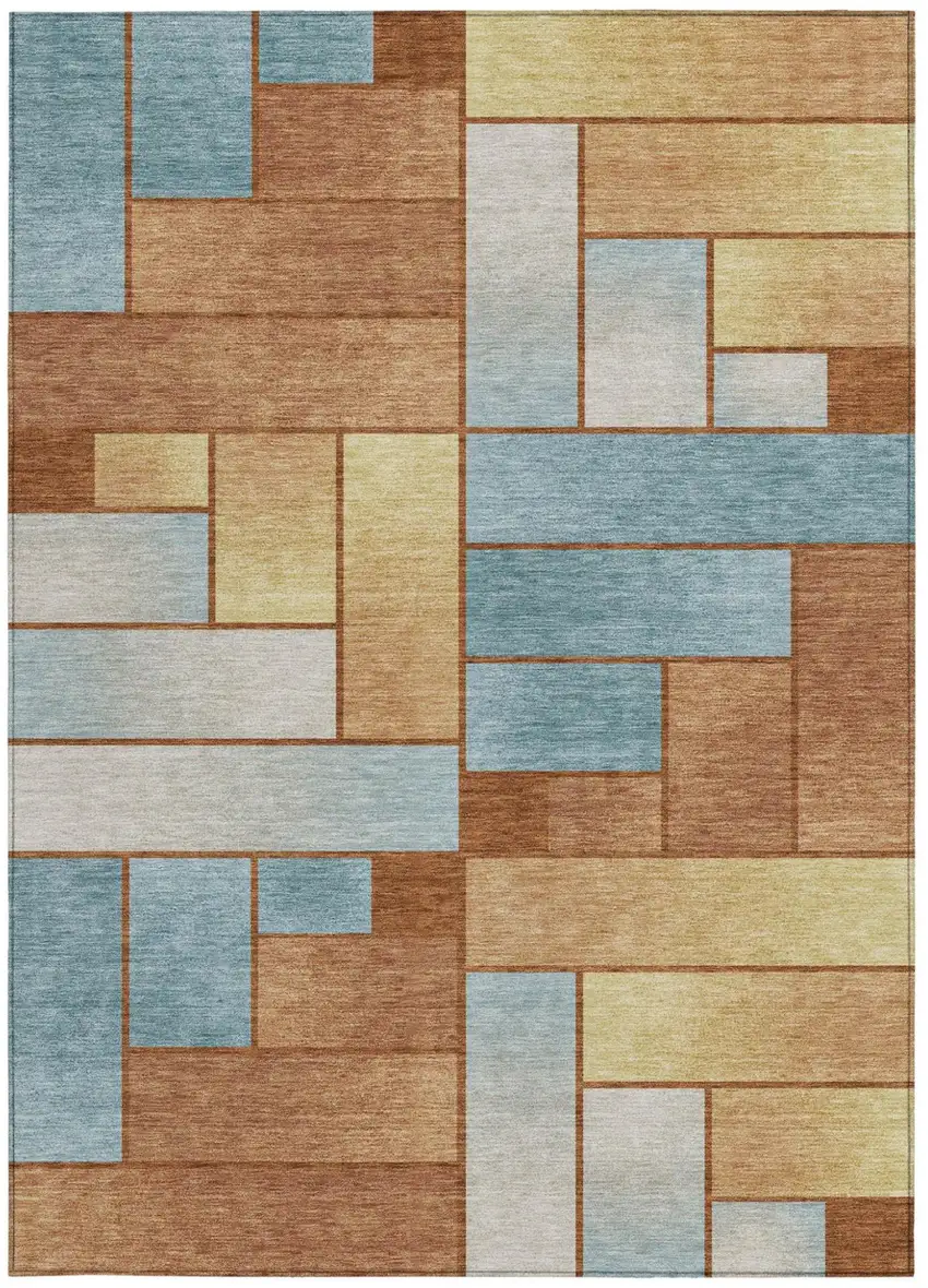 Orange And Blue Geometric Washable Indoor Outdoor Area Rug Photo 4