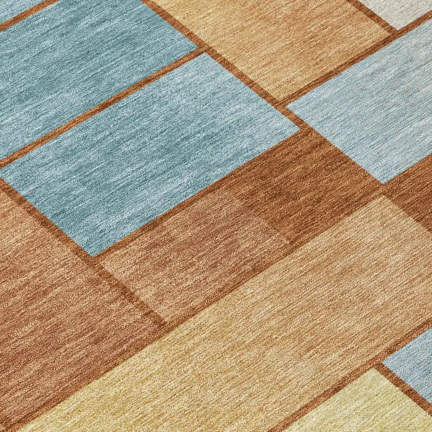 Orange And Blue Geometric Washable Indoor Outdoor Area Rug Photo 6