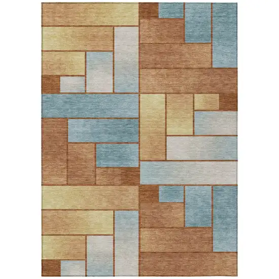 Orange And Blue Geometric Washable Indoor Outdoor Area Rug Photo 2