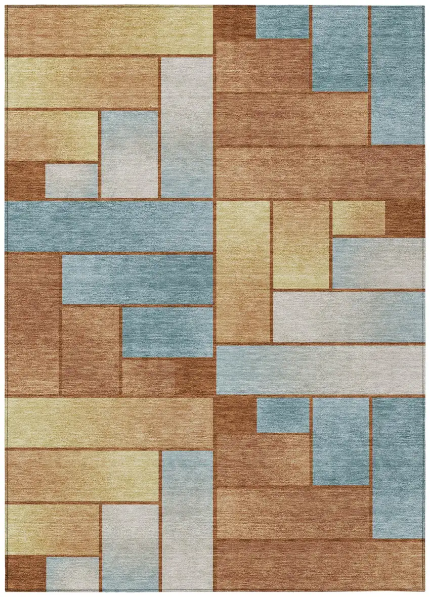 Orange And Blue Geometric Washable Indoor Outdoor Area Rug Photo 2