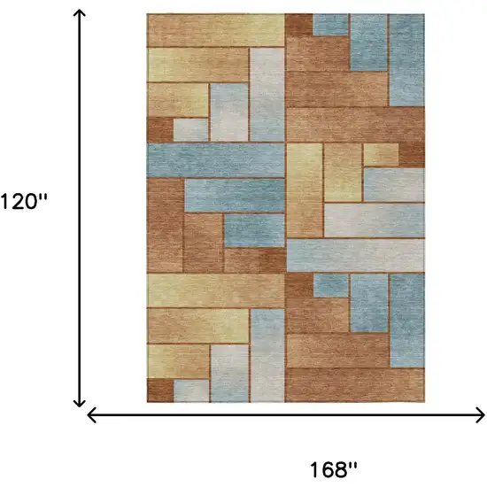 Orange And Blue Geometric Washable Indoor Outdoor Area Rug Photo 7