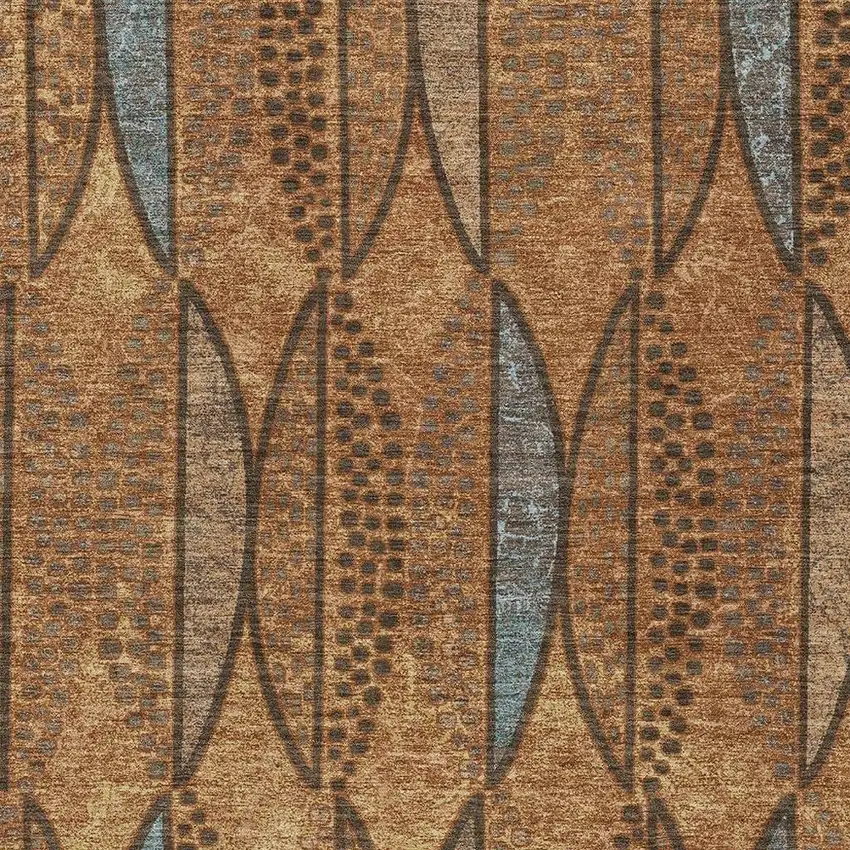 Orange And Blue Geometric Washable Indoor Outdoor Area Rug Photo 3