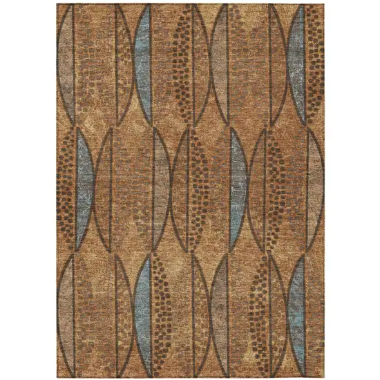 Orange And Blue Geometric Washable Indoor Outdoor Area Rug Photo 2