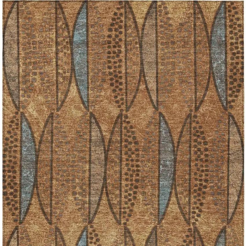 Orange And Blue Geometric Washable Indoor Outdoor Area Rug Photo 4