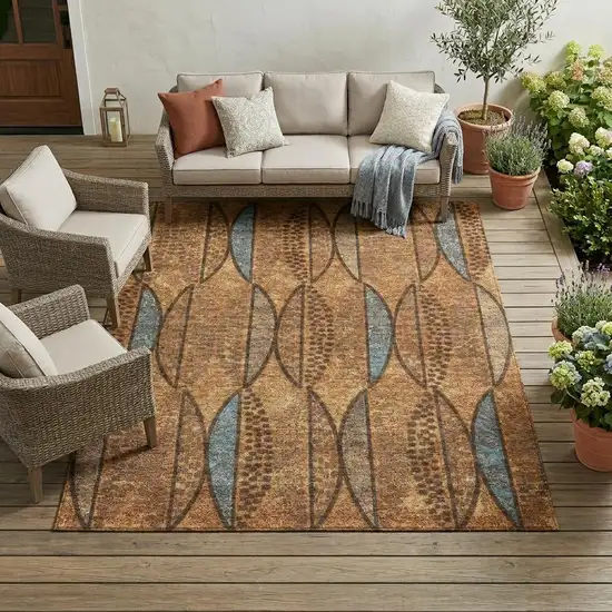 Orange And Blue Geometric Washable Indoor Outdoor Area Rug Photo 1
