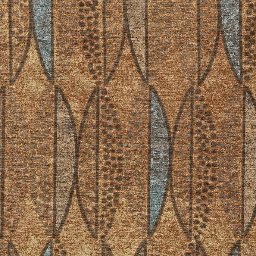 Orange And Blue Geometric Washable Indoor Outdoor Area Rug Photo 3