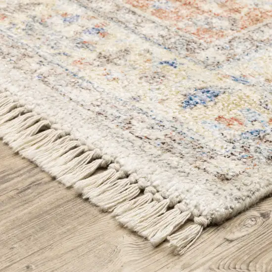 Orange And Blue Oriental Hand Loomed Stain Resistant Area Rug With Fringe Photo 8
