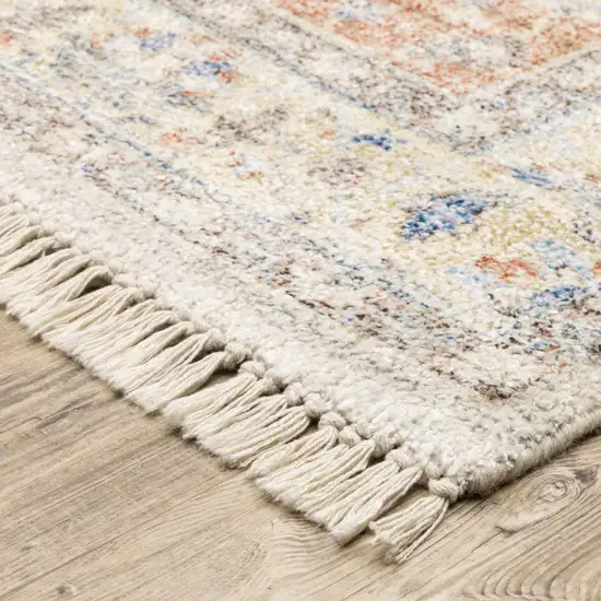 8' Orange And Blue Oriental Hand Loomed Distressed Runner Rug With Fringe Photo 7