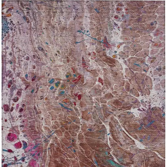 Orange And Blush Abstract Washable Indoor Outdoor Area Rug Photo 4