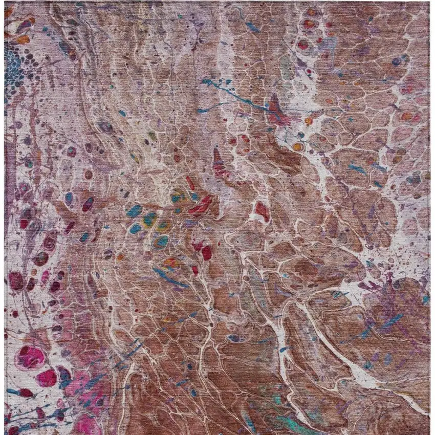 Orange And Blush Abstract Washable Indoor Outdoor Area Rug Photo 4