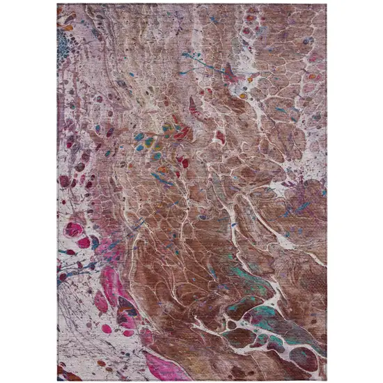 Orange And Blush Abstract Washable Indoor Outdoor Area Rug Photo 2