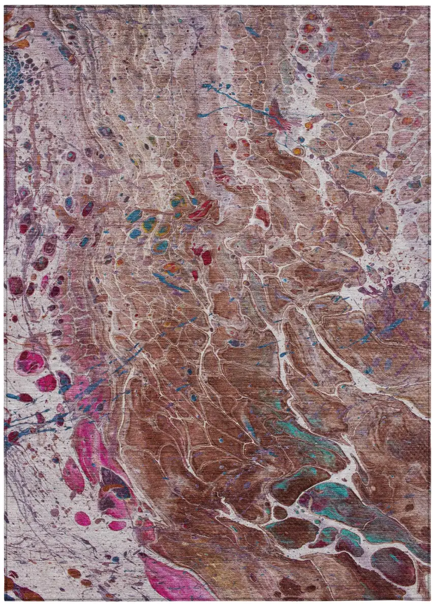 Orange And Blush Abstract Washable Indoor Outdoor Area Rug Photo 2