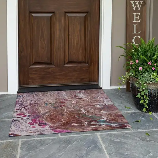 Orange And Blush Abstract Washable Indoor Outdoor Area Rug Photo 1