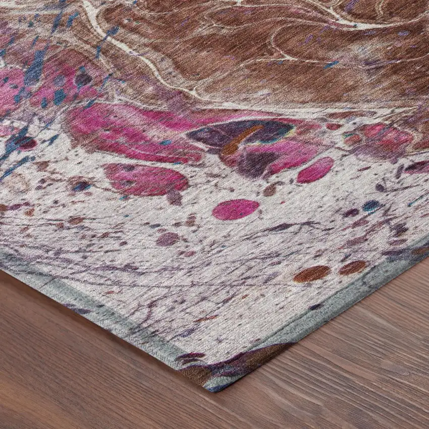 Orange And Blush Abstract Washable Indoor Outdoor Area Rug Photo 5
