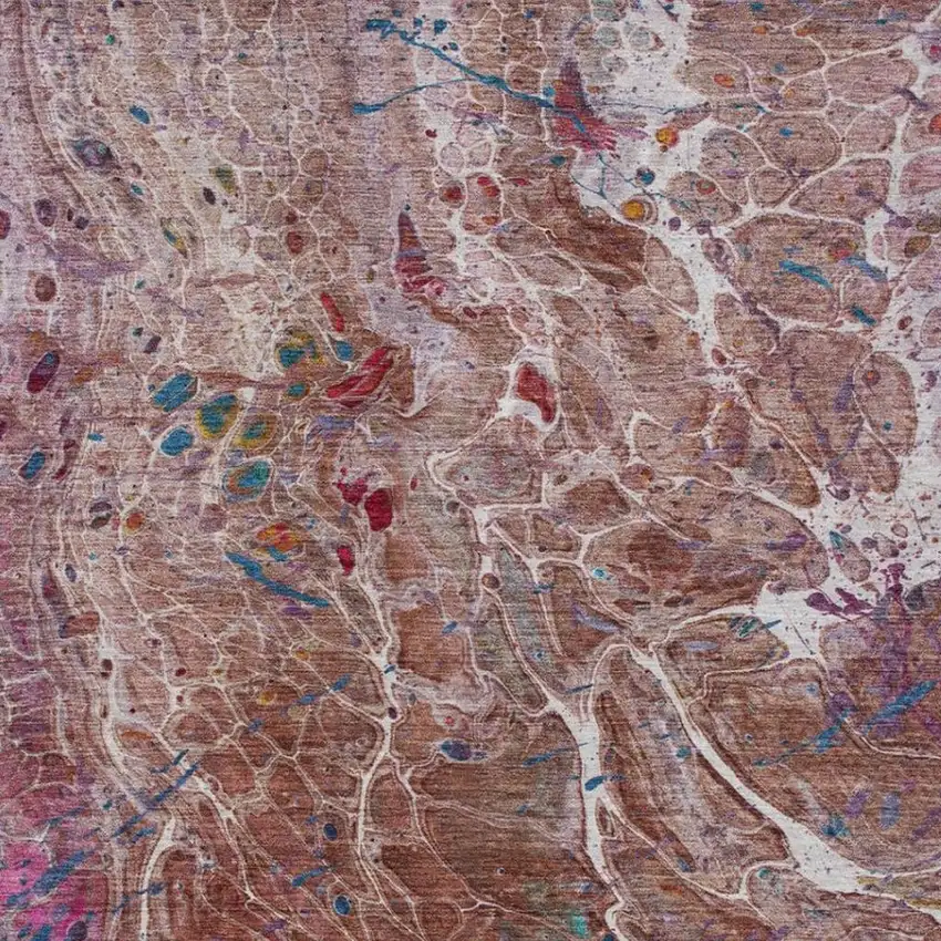 Orange And Blush Abstract Washable Indoor Outdoor Area Rug Photo 3