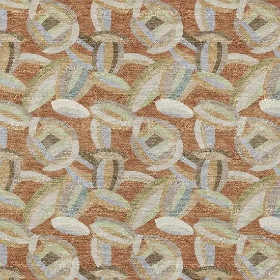Orange And Brown Abstract Washable Indoor Outdoor Area Rug Photo 2