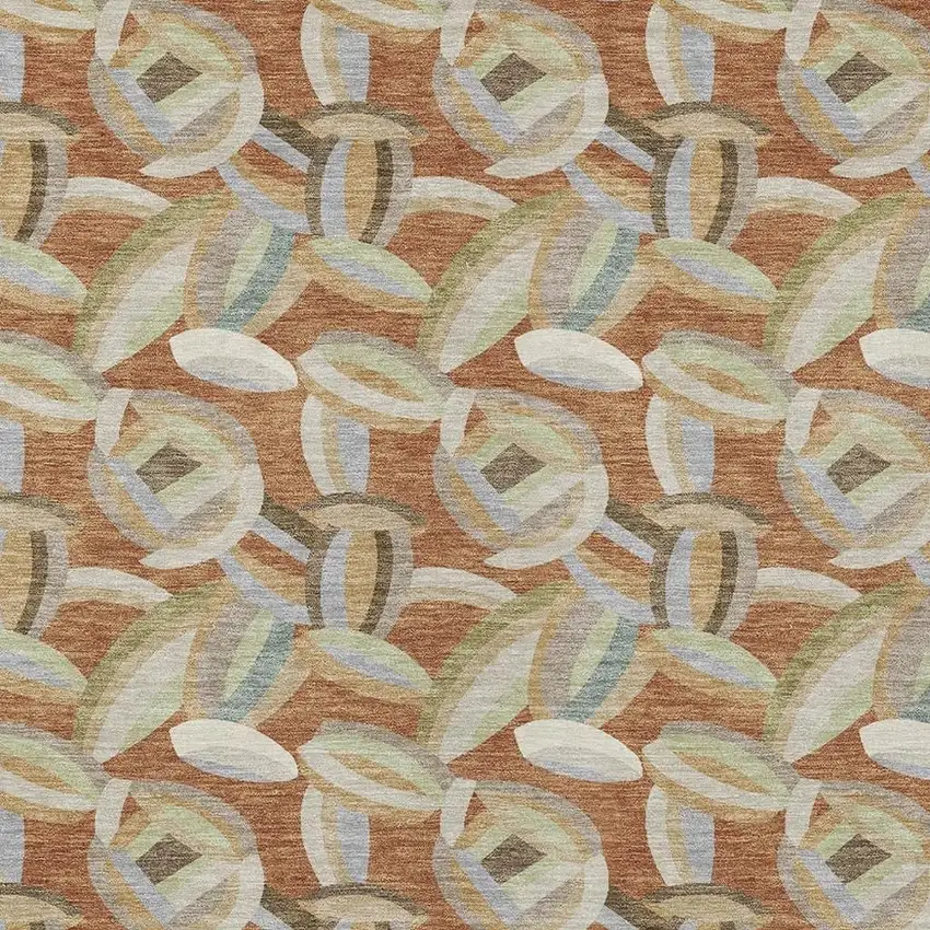 Orange And Brown Abstract Washable Indoor Outdoor Area Rug Photo 2
