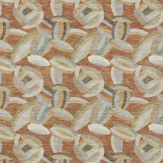 Orange And Brown Abstract Washable Indoor Outdoor Area Rug Photo 2