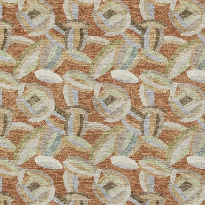 Orange And Brown Abstract Washable Indoor Outdoor Area Rug Photo 2