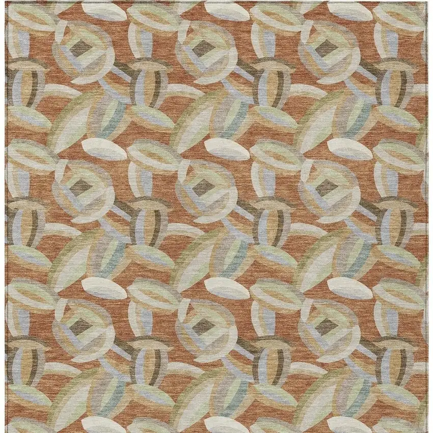 Orange And Brown Abstract Washable Indoor Outdoor Area Rug Photo 3