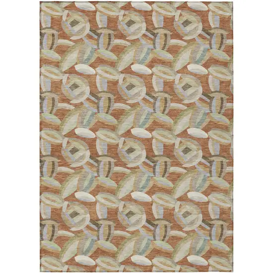 Orange And Brown Abstract Washable Indoor Outdoor Area Rug Photo 1