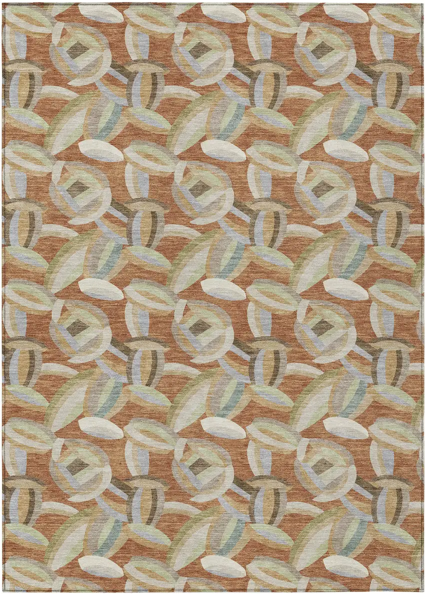 Orange And Brown Abstract Washable Indoor Outdoor Area Rug Photo 1