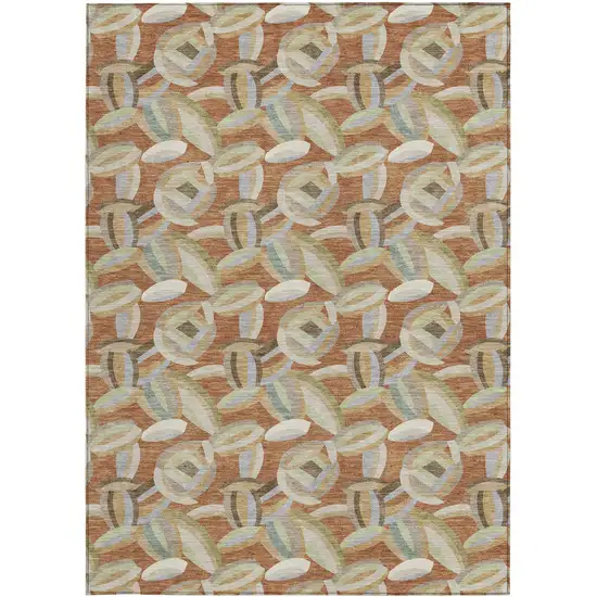 Orange And Brown Abstract Washable Indoor Outdoor Area Rug Photo 3