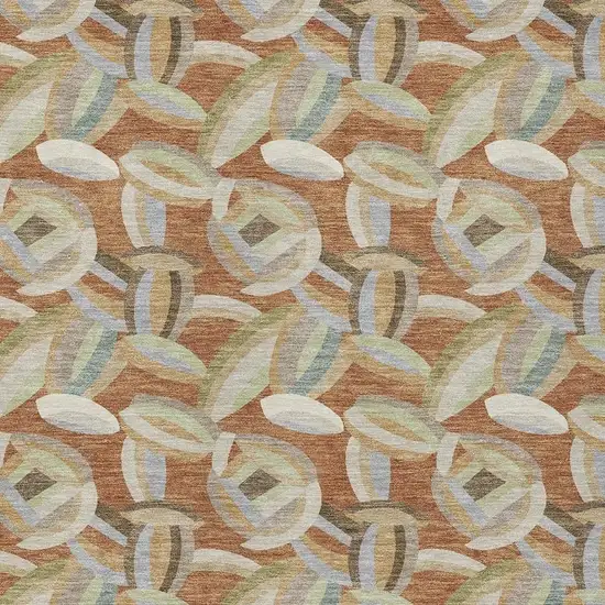 Orange And Brown Abstract Washable Indoor Outdoor Area Rug Photo 2