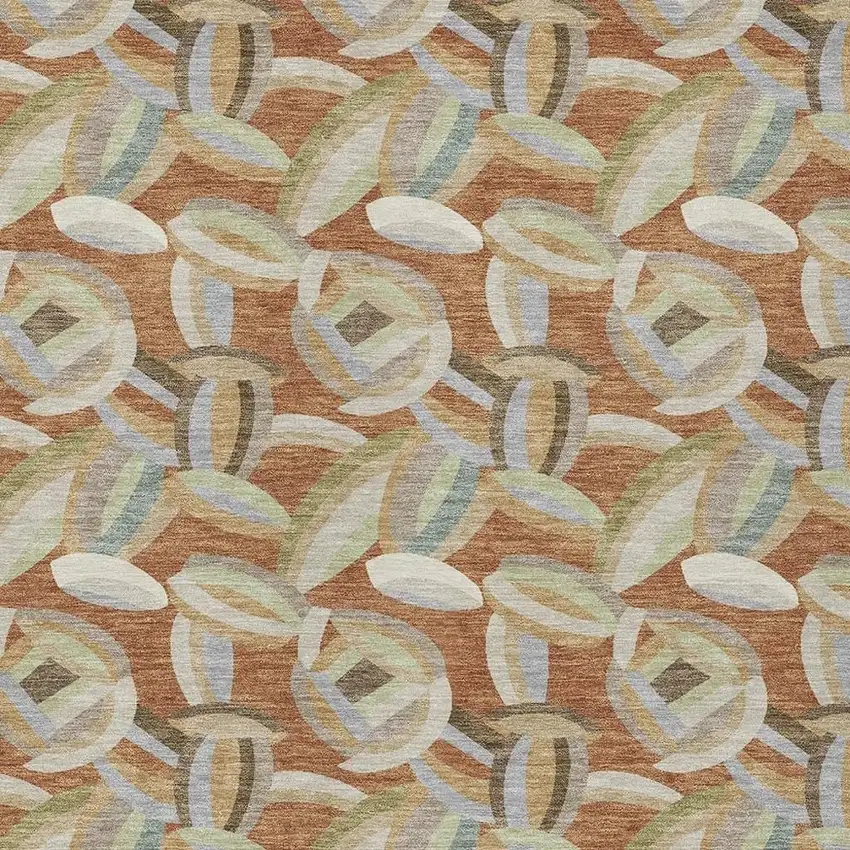 Orange And Brown Abstract Washable Indoor Outdoor Area Rug Photo 2