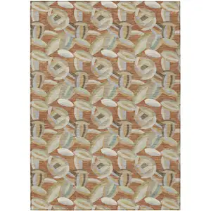 Photo of Orange And Brown Abstract Washable Indoor Outdoor Area Rug