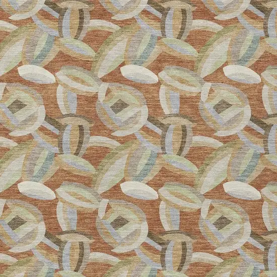 Orange And Brown Abstract Washable Indoor Outdoor Area Rug Photo 2